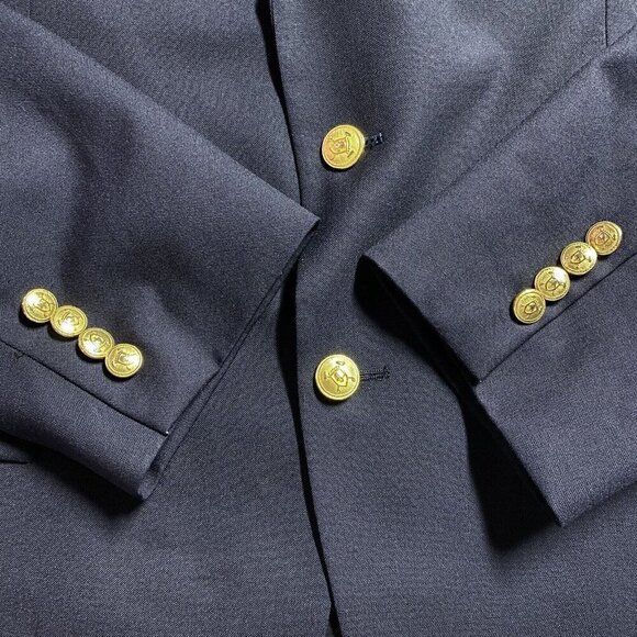 Chaps Ralph Lauren Blazer 46L Navy Blue Wool Sport Coat Gold Buttons Suit Jacket - Picture 3 of 16